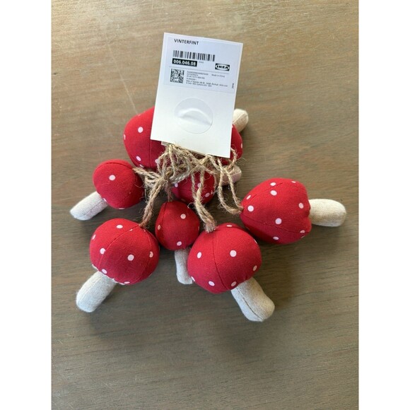 IKEA Ornament Mushrooms Set Of 8 Red Fabric Mushroom 006.046.08 Fast Ship - Picture 2 of 5